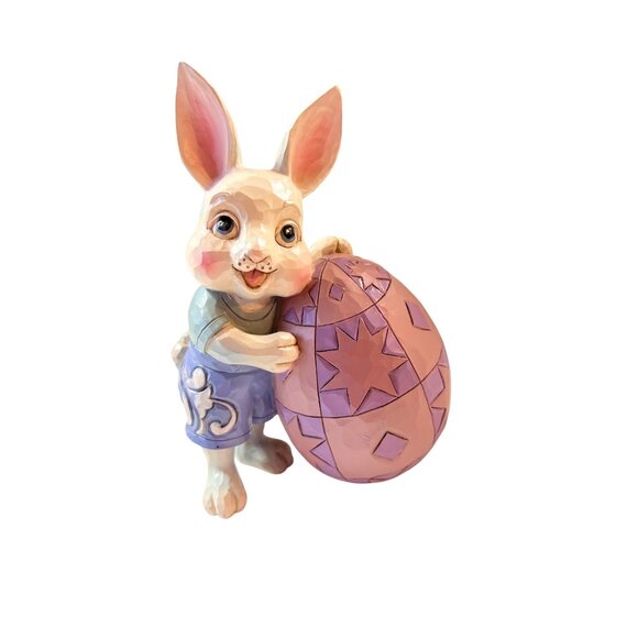 Jim Shore Easter Bunny and Egg Holiday Carved Figuring Pink Blue - Picture 1 of 4